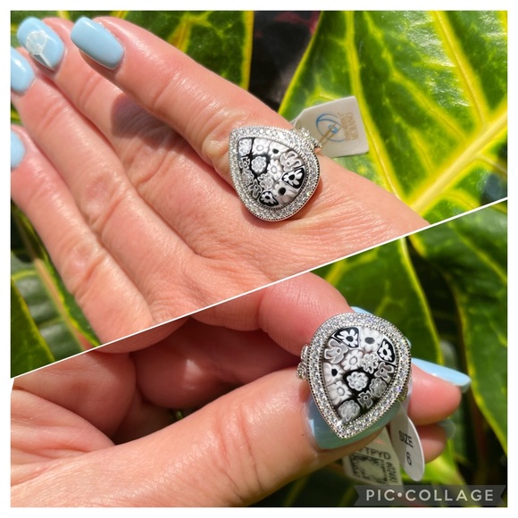 Italian Murano Mosaic S925 CZ ring